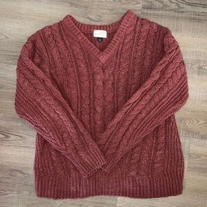 V Neck Cable Knit Sweater